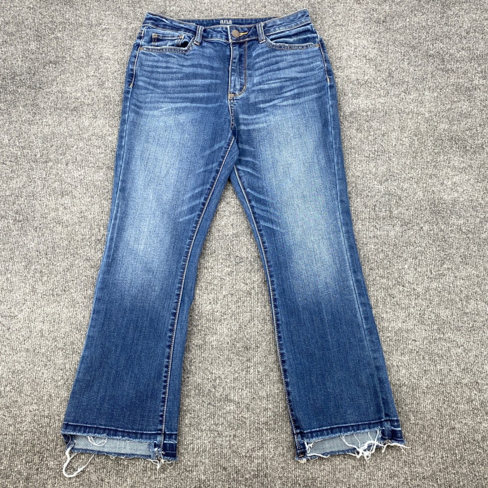 a.n.a Kick Crop Jeans Womens 4 Blue Raw Hem Distressed Boho Chic Casual